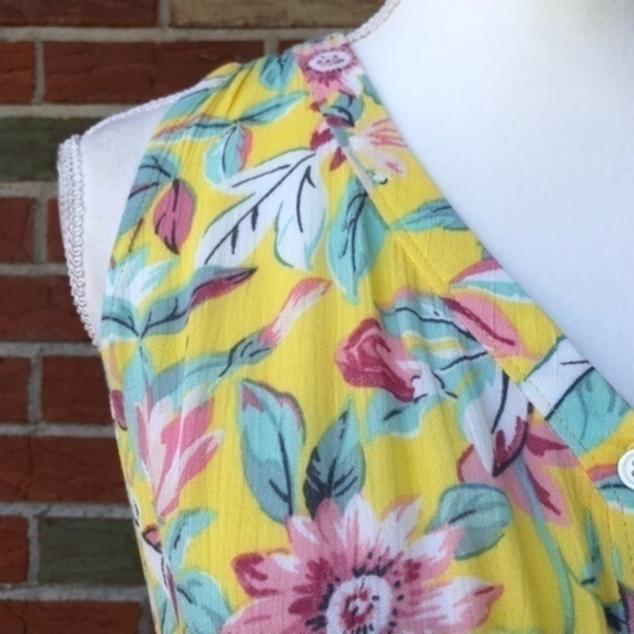 🏖 NWT LOFT Beach Floral Tassel Tie Button Down Sheer Yellow Pink Cover Up - Picture 1 of 12